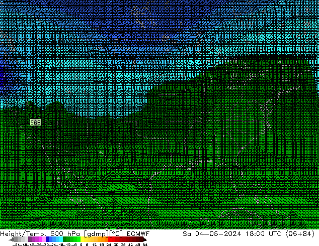 Hoogte/Temp. 500 hPa ECMWF za 04.05.2024 18 UTC