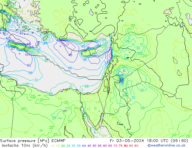 Isotachs (kph) ECMWF Sex 03.05.2024 18 UTC