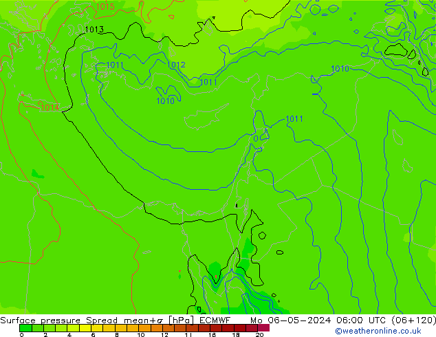 Surface pressure Spread ECMWF Mo 06.05.2024 06 UTC