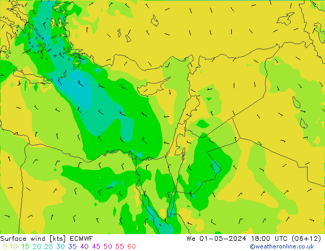 Vento 10 m ECMWF Qua 01.05.2024 18 UTC