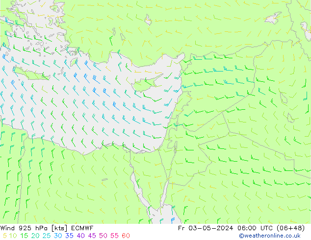 Vento 925 hPa ECMWF Sex 03.05.2024 06 UTC