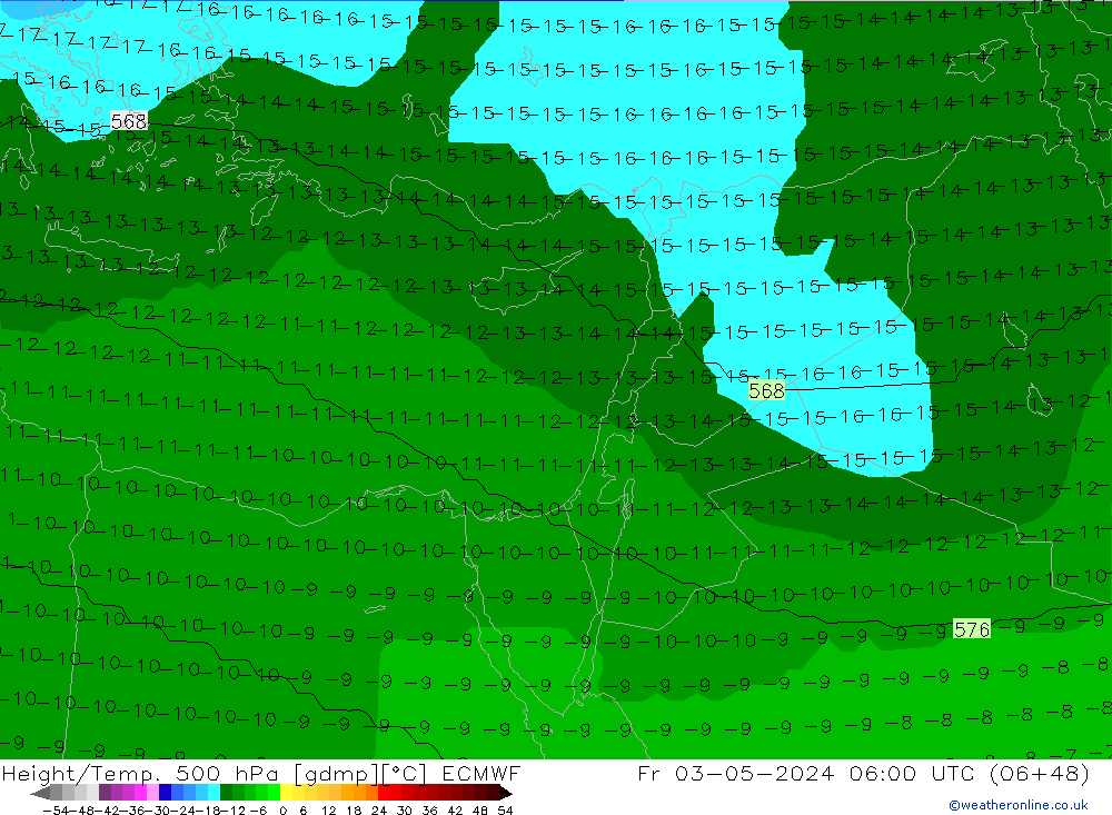 Hoogte/Temp. 500 hPa ECMWF vr 03.05.2024 06 UTC