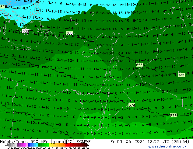 Yükseklik/Sıc. 500 hPa ECMWF Cu 03.05.2024 12 UTC