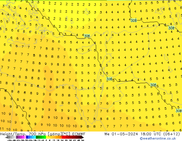 Height/Temp. 700 гПа ECMWF ср 01.05.2024 18 UTC