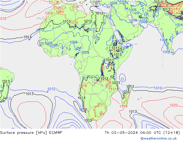 Presión superficial ECMWF jue 02.05.2024 06 UTC