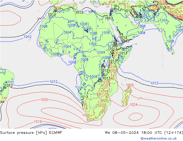 Surface pressure ECMWF We 08.05.2024 18 UTC