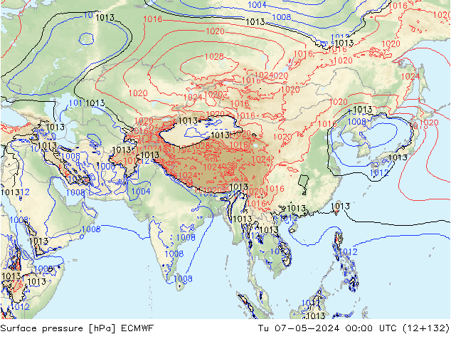 Surface pressure ECMWF Tu 07.05.2024 00 UTC