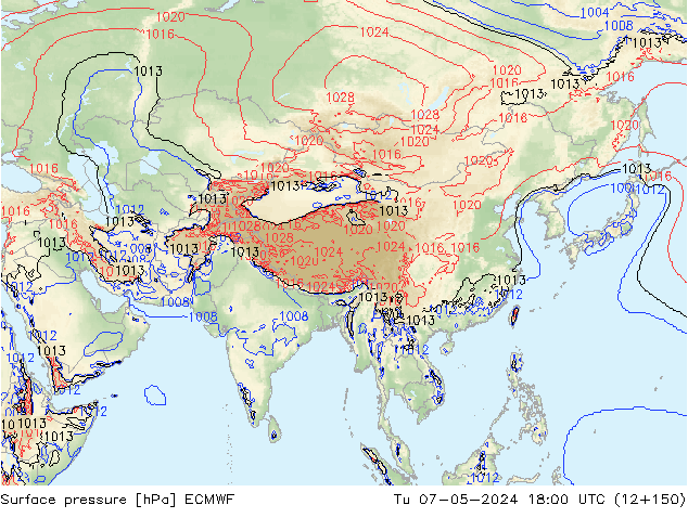 Surface pressure ECMWF Tu 07.05.2024 18 UTC