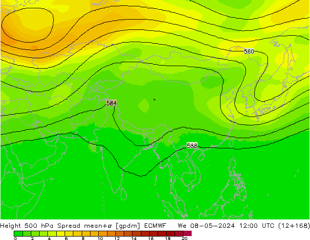 Height 500 гПа Spread ECMWF ср 08.05.2024 12 UTC