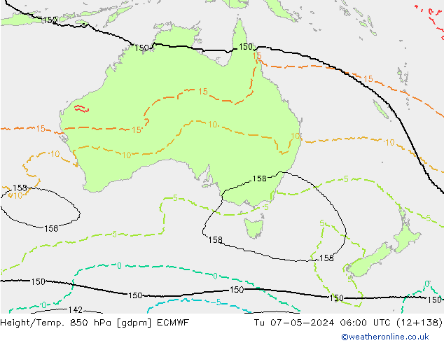 Hoogte/Temp. 850 hPa ECMWF di 07.05.2024 06 UTC