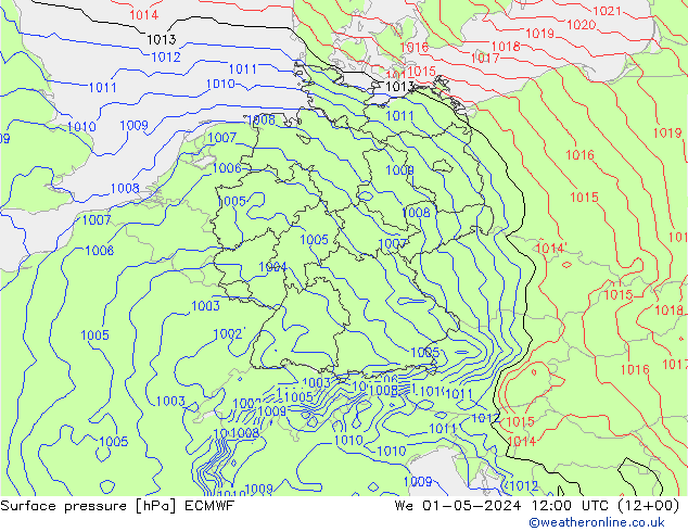 地面气压 ECMWF 星期三 01.05.2024 12 UTC