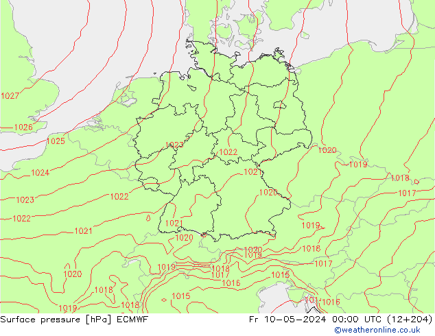 ciśnienie ECMWF pt. 10.05.2024 00 UTC