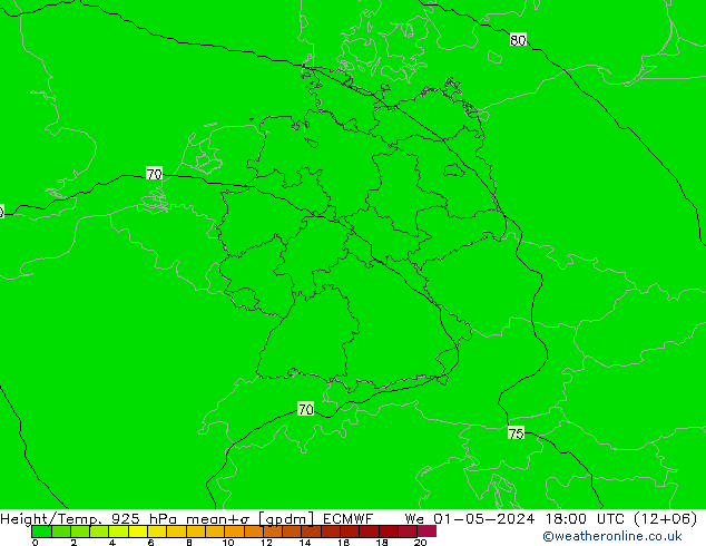 Height/Temp. 925 hPa ECMWF Mi 01.05.2024 18 UTC