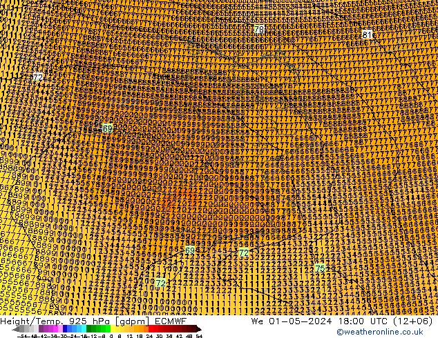 Geop./Temp. 925 hPa ECMWF mié 01.05.2024 18 UTC