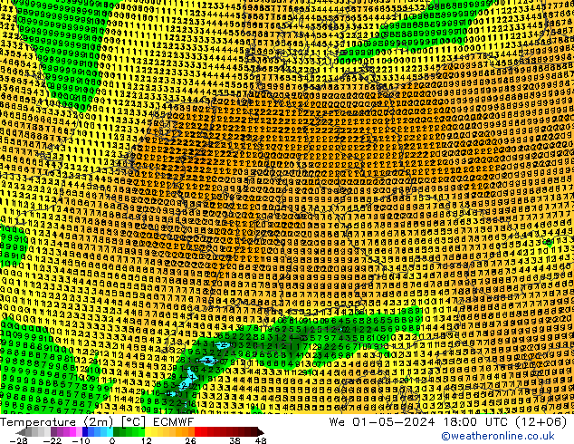 mapa temperatury (2m) ECMWF śro. 01.05.2024 18 UTC