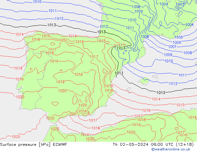 Surface pressure ECMWF Th 02.05.2024 06 UTC