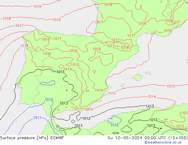 Surface pressure ECMWF Su 12.05.2024 00 UTC