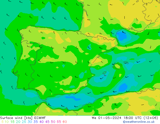 Surface wind ECMWF We 01.05.2024 18 UTC