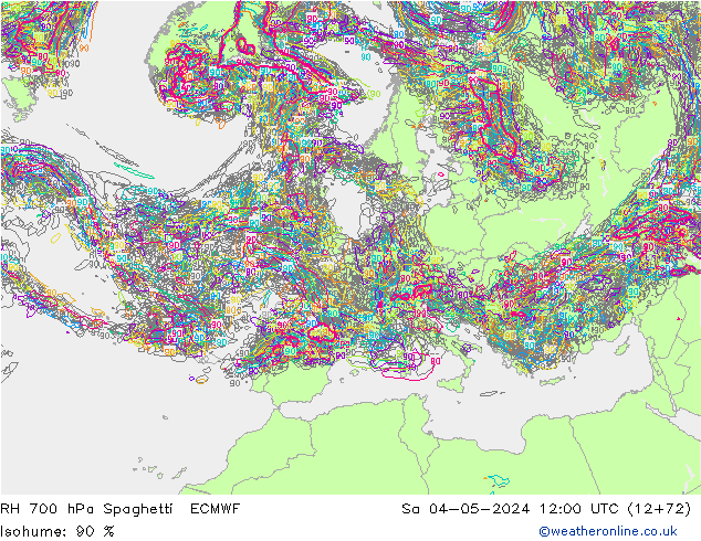 RH 700 hPa Spaghetti ECMWF Sa 04.05.2024 12 UTC