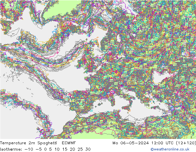Temperature 2m Spaghetti ECMWF Mo 06.05.2024 12 UTC