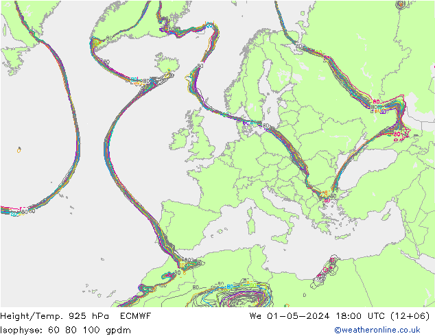 Geop./Temp. 925 hPa ECMWF mié 01.05.2024 18 UTC