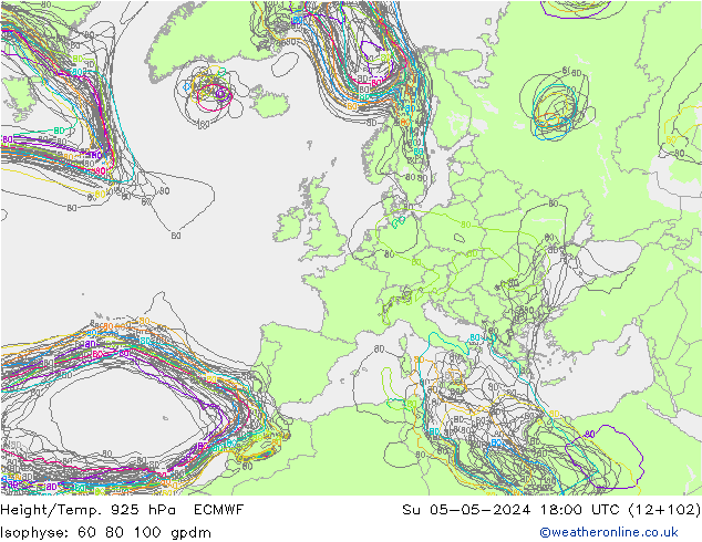 Height/Temp. 925 hPa ECMWF Su 05.05.2024 18 UTC