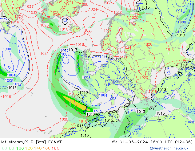 Jet stream/SLP ECMWF We 01.05.2024 18 UTC