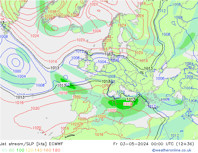 Jet stream/SLP ECMWF Fr 03.05.2024 00 UTC