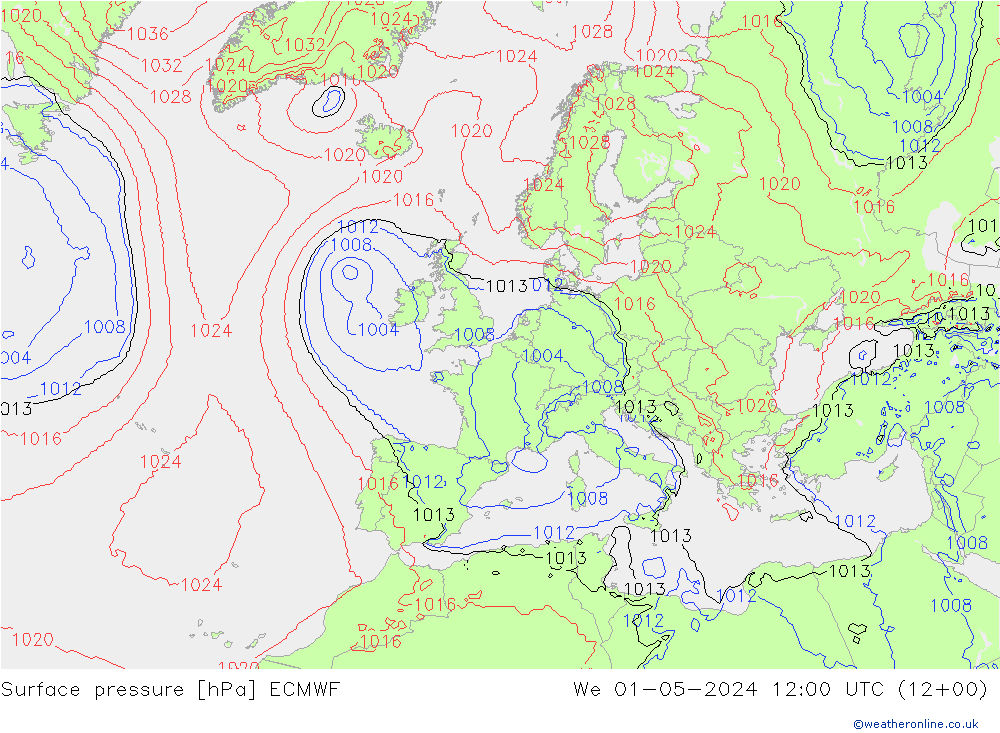 Bodendruck ECMWF Mi 01.05.2024 12 UTC