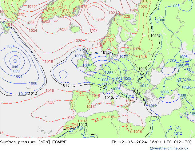 Presión superficial ECMWF jue 02.05.2024 18 UTC