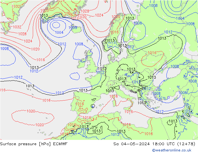 Surface pressure ECMWF Sa 04.05.2024 18 UTC