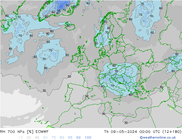 RH 700 hPa ECMWF Th 09.05.2024 00 UTC