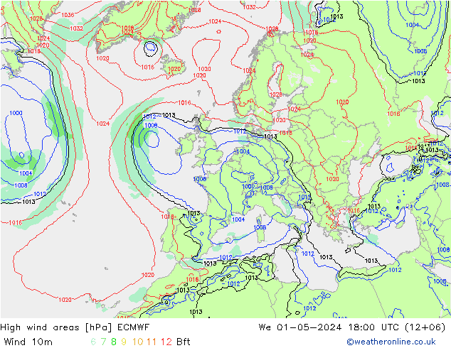 High wind areas ECMWF mié 01.05.2024 18 UTC