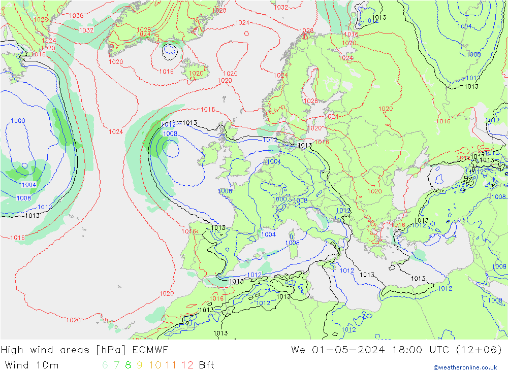 High wind areas ECMWF Qua 01.05.2024 18 UTC