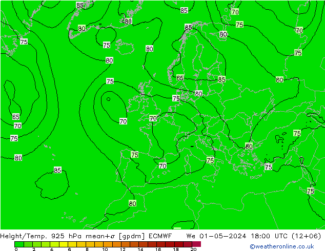 Geop./Temp. 925 hPa ECMWF mié 01.05.2024 18 UTC