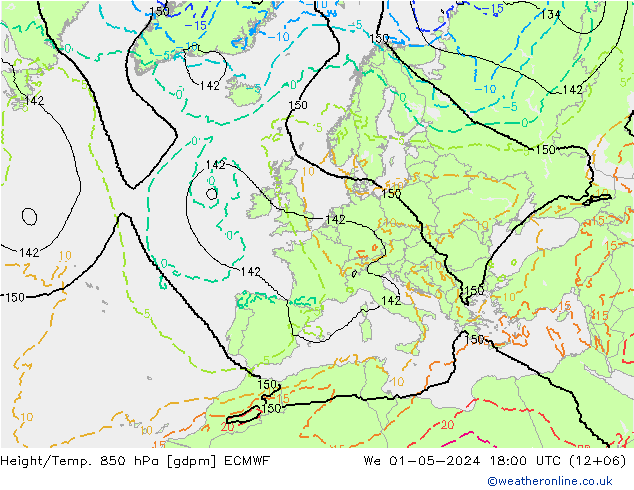 Height/Temp. 850 hPa ECMWF We 01.05.2024 18 UTC