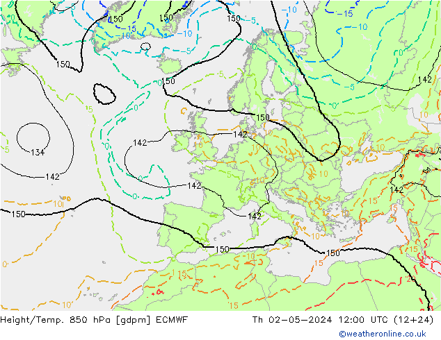 Height/Temp. 850 hPa ECMWF Th 02.05.2024 12 UTC