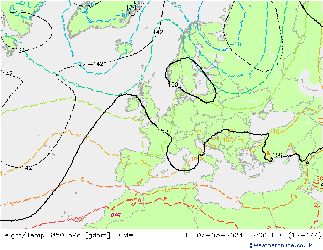 Height/Temp. 850 hPa ECMWF Út 07.05.2024 12 UTC