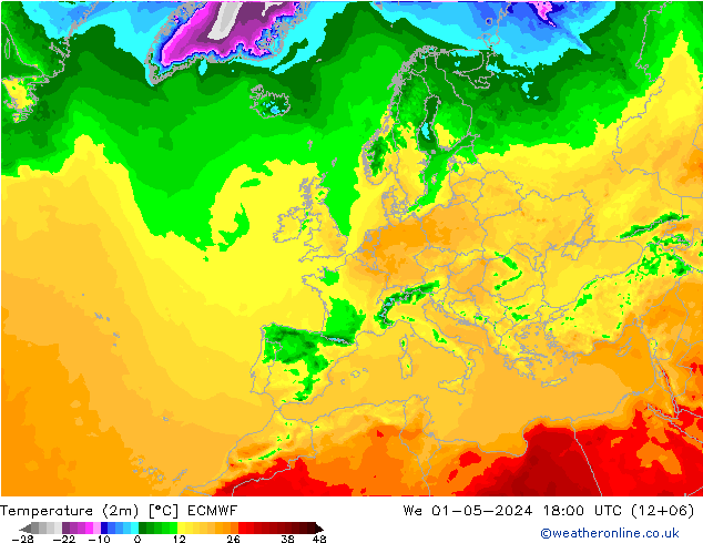 Temperature (2m) ECMWF We 01.05.2024 18 UTC