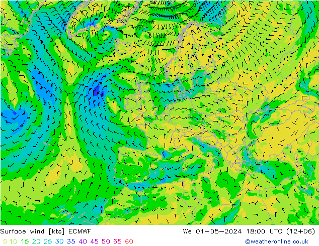 Rüzgar 10 m ECMWF Çar 01.05.2024 18 UTC