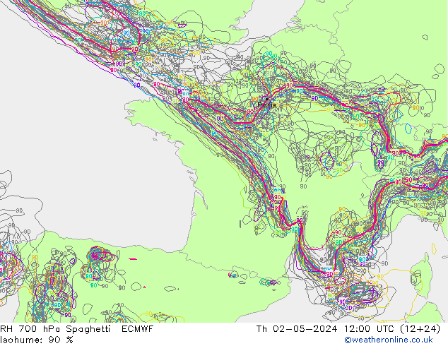 RH 700 hPa Spaghetti ECMWF Do 02.05.2024 12 UTC