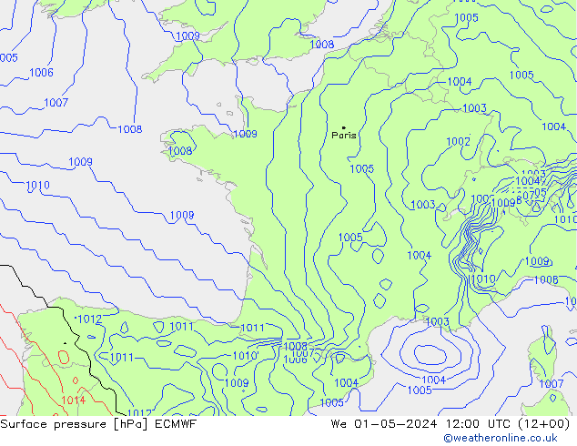 Atmosférický tlak ECMWF St 01.05.2024 12 UTC