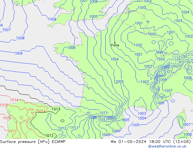 Bodendruck ECMWF Mi 01.05.2024 18 UTC