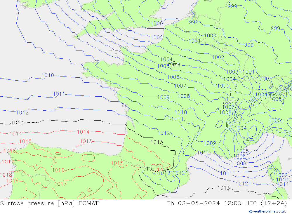 Surface pressure ECMWF Th 02.05.2024 12 UTC