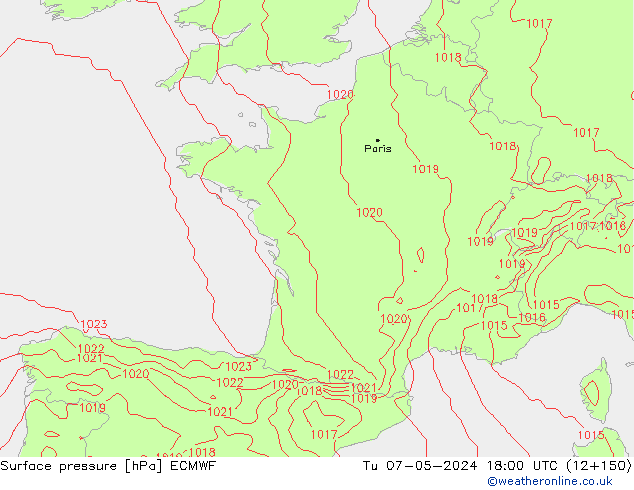 Luchtdruk (Grond) ECMWF di 07.05.2024 18 UTC