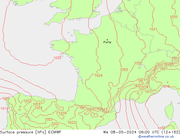 Surface pressure ECMWF We 08.05.2024 06 UTC