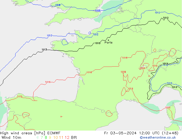 High wind areas ECMWF Fr 03.05.2024 12 UTC