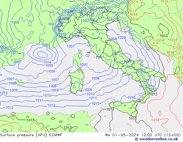 Pressione al suolo ECMWF mer 01.05.2024 12 UTC
