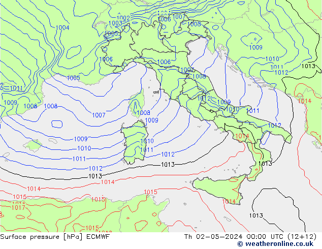 pressão do solo ECMWF Qui 02.05.2024 00 UTC