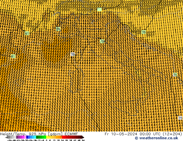 Height/Temp. 925 hPa ECMWF Fr 10.05.2024 00 UTC